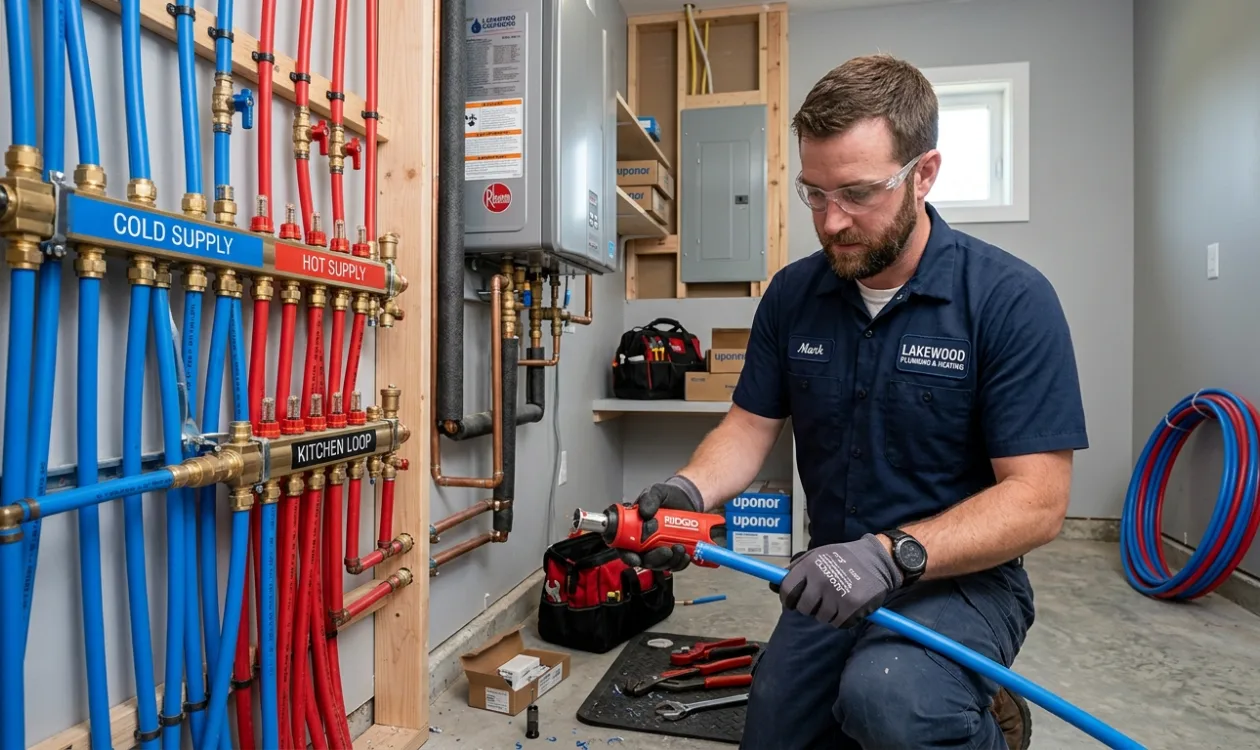 Plumber deburring the cut end of a length of copper pipe before making the joint
